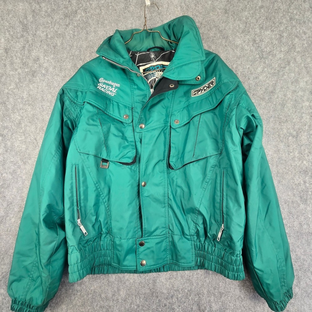 Vtg 90s Spyder Copenhagen Skoal Racing Ski Jacket Mens L Green Puffer Bomber